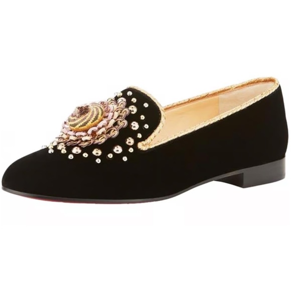 Christian Louboutin Museo Stud Embroidered  Ribbon Velvet Loafer Flat - Picture 1 of 8